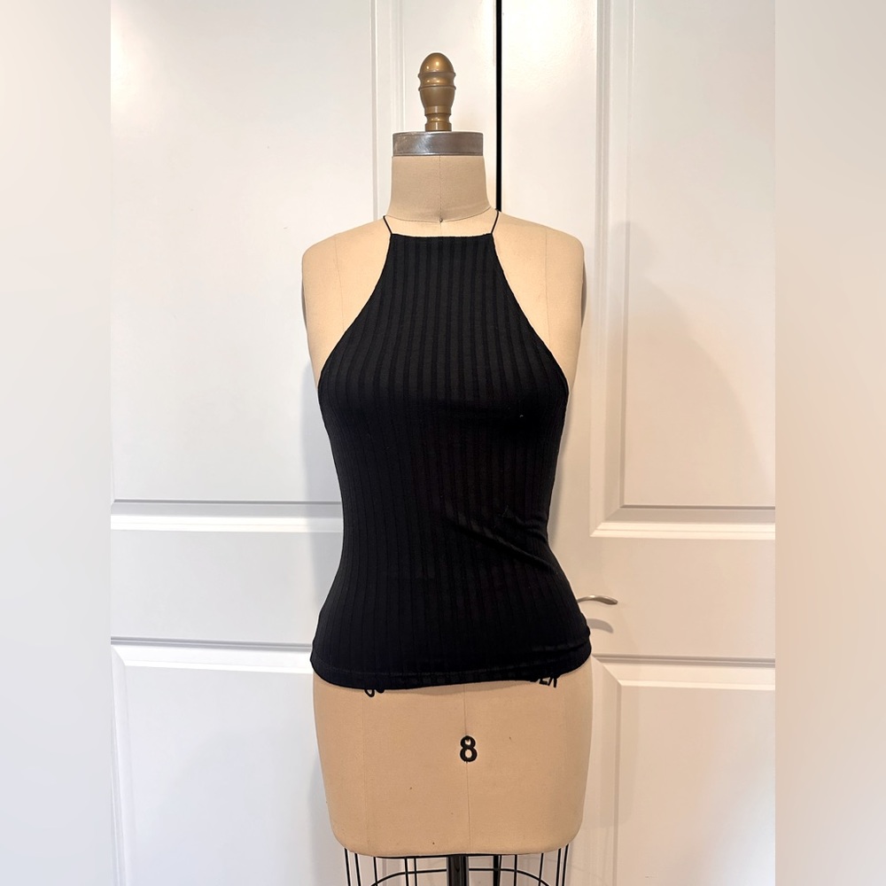NWT - urban outfitters black ribbed high neck tank top